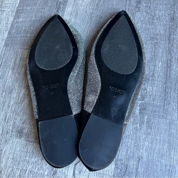 Zara Flats Pointy Toe Silver Black Size 41 - Picture 6 of 9
